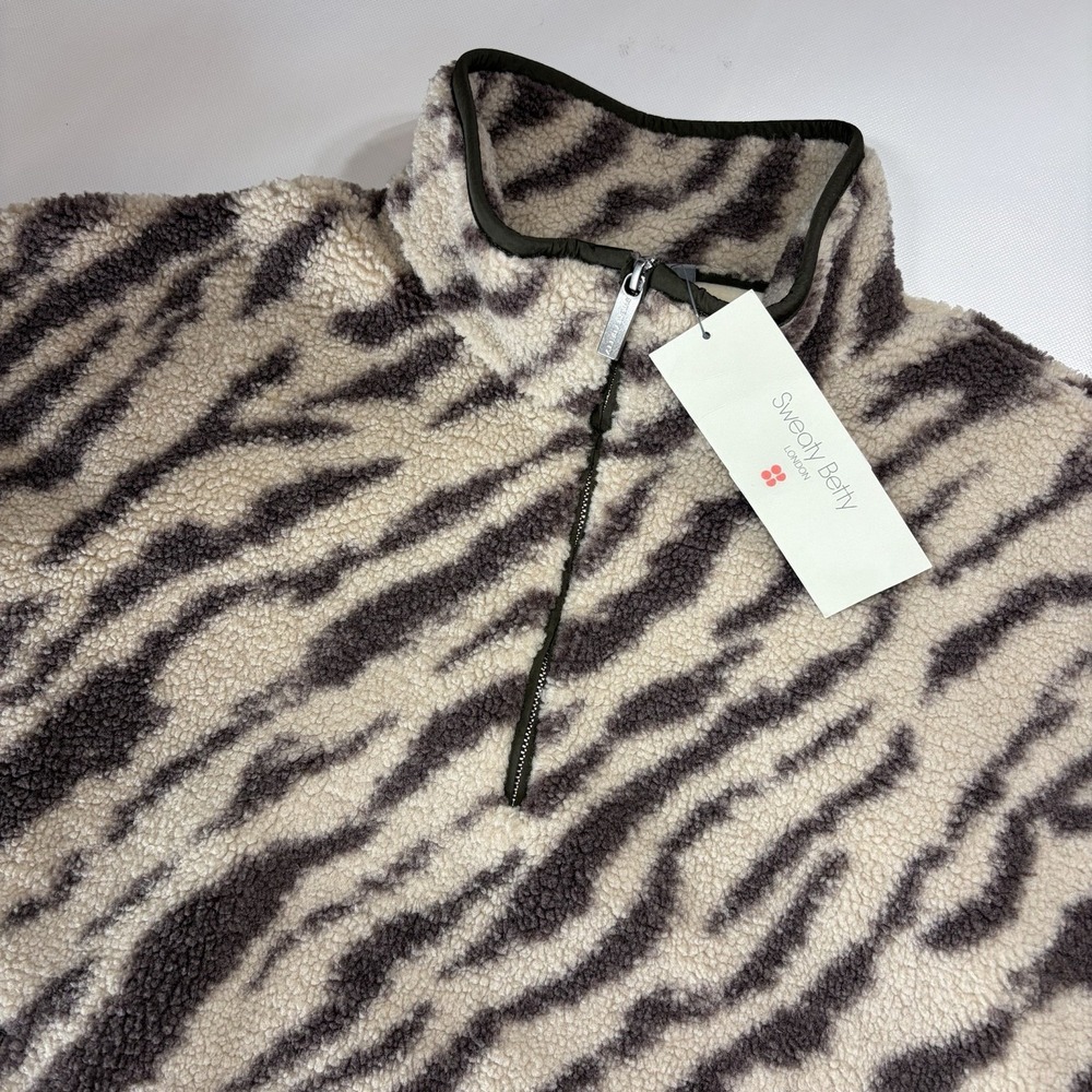 SWEATY BETTY FLEECE 1/4 ZIP ZEBRA SOFT SHERPA COMFY WARM COAT JACKET M$198